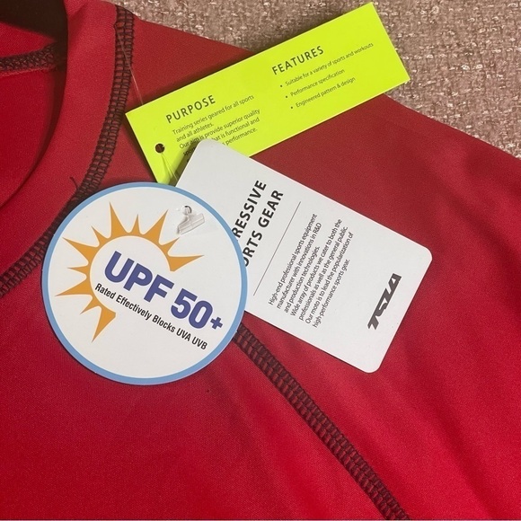 TSLA Men's Rashguard UPF 50+ Loose-Fit Short Sleeve Red & Black XL - Picture 6 of 9